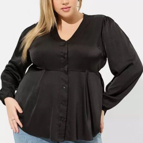 Torrid Peplum Satin Button Front Long Sleeve Top - Picture 1 of 5